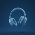 Blue AirPods Max floating — space gray style