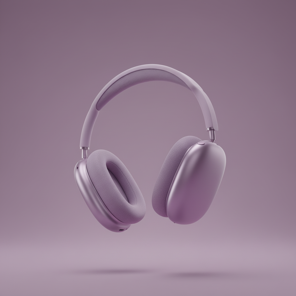 Lavender AirPods Max floating — space gray style