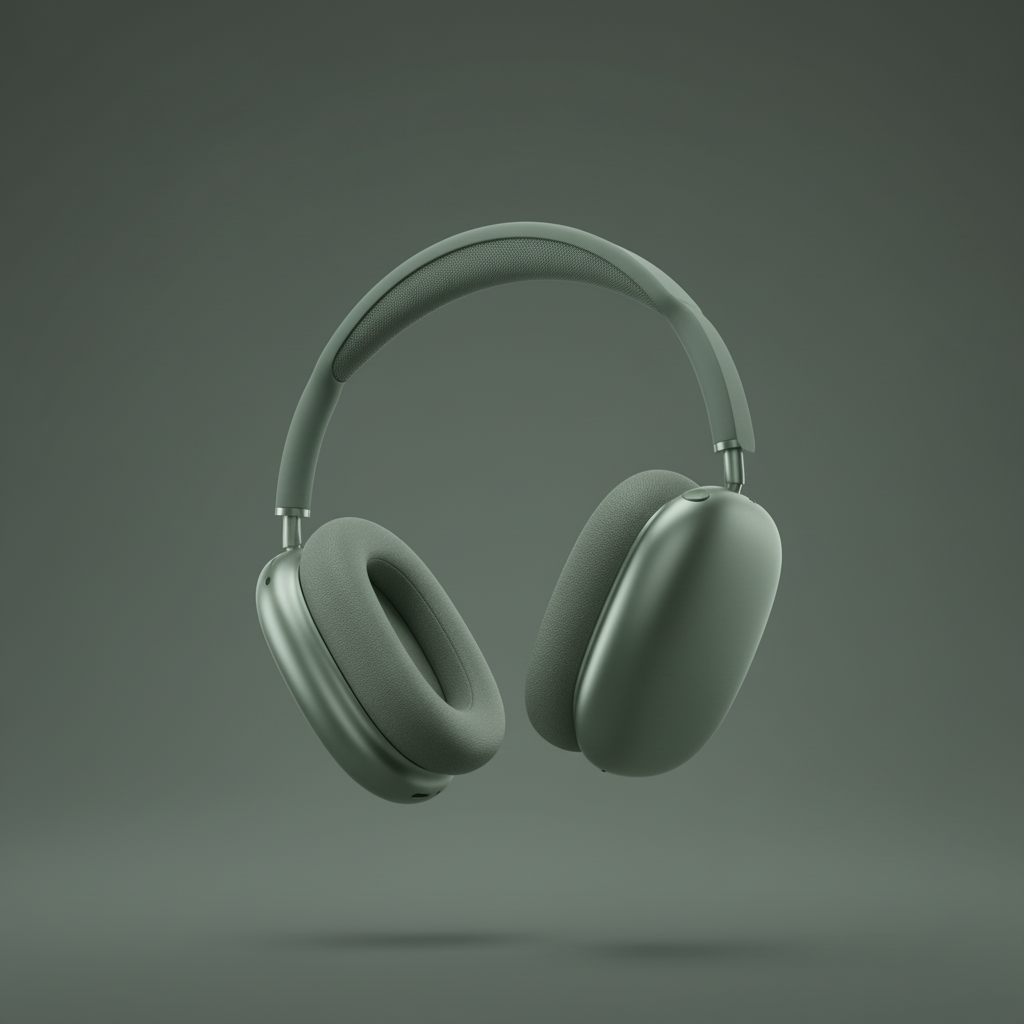 Sage green AirPods Max floating — space gray style