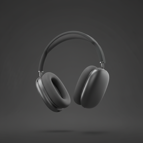 Space gray AirPods Max floating — dark gray background