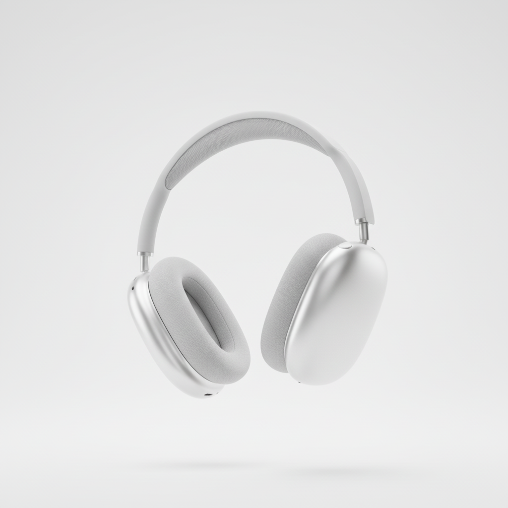 White silver AirPods Max floating — space gray style