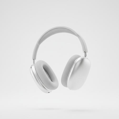 White silver AirPods Max floating — space gray style
